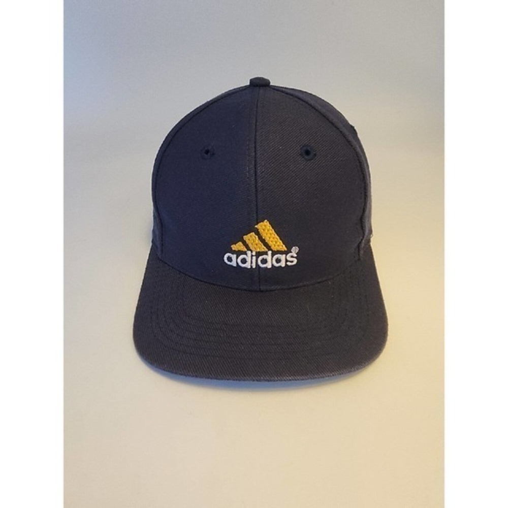 VINTAGE Adidas Hat‎ Cap Snap Back Blue White Trefoil Logo Spell Out Mens 90s